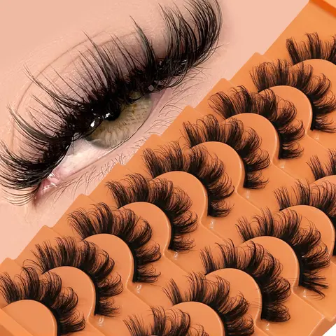 GROINNEYA Lashes False Eyelashes Faux Mink Eyelashes Fluffy Faux Mink Lashes Longer Looking Lashes Wispy Effect Lashes Volume Mink Eyelashes Makeup False Eyelashes Set