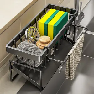 A kitchen rack, dishcloth drainer rack, no-drill household spice rack, sink faucet sink rack (Model: DM105)
