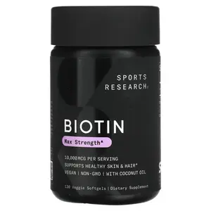 Sports Research Biotin, Max Strength, 10,000 mcg, 120 Veggie Softgels Sports Research Biotin, Max Strength, 10,000 mcg, 120 Veggie Softgels