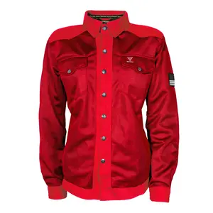 Protective Summer Mesh Shirt for Women Motorcycle Riders - Red Solid with Pads