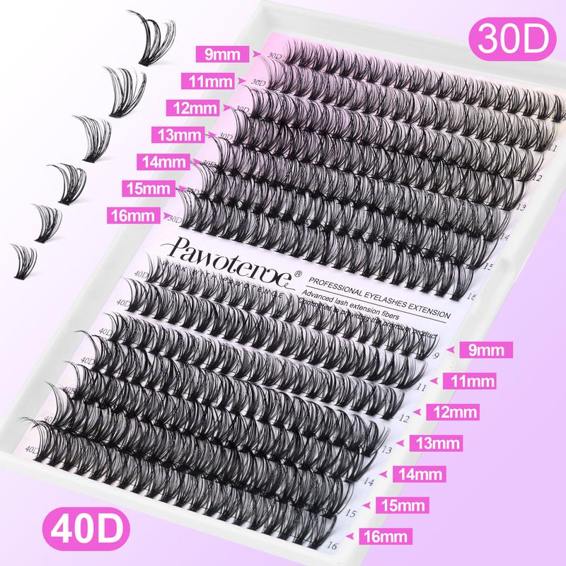 Pawotence Upgrade Lash Extension Kit DIY 280pcs Individual Lash Clusters Kit 30D&40D Cluster Eyelash Extensions Kit with Lash Bond and Seal, Lash Remover, Lash Tweezers for Self Use