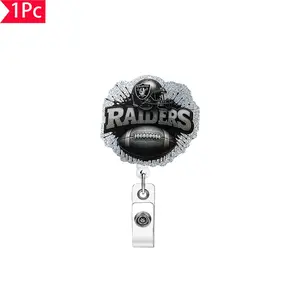 Raiders Football Splatter Design Glitter Badge Reel, Nfl Team ID Clip, Perfect for Raiders Supporters, Sports Fan Accessory