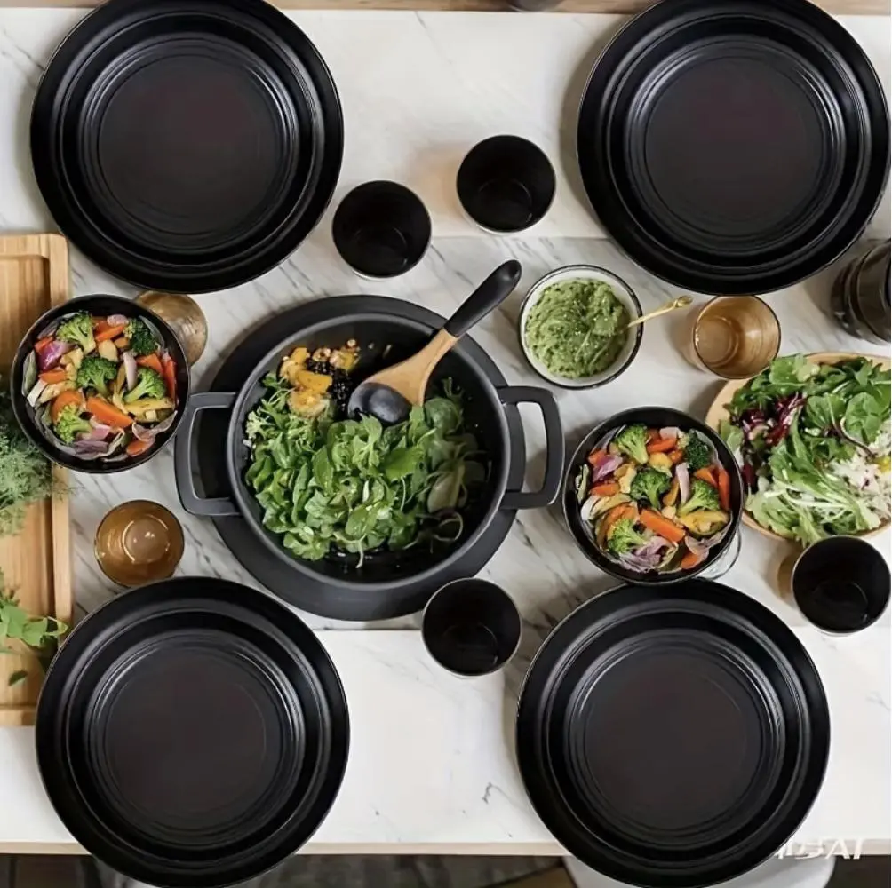 32/16pcs Wheat Straw Large Size Dinnerware Set, Service For 8/4, Kitchen Accessorie