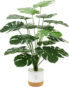 2PCS Artificial Palm Leaves Plants Faux Fake Monstera Turtle Leaf Tropical Large Palm Tree Leaves Plant Outdoor UV Resistant Plastic Plants (Green)