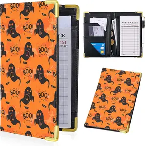 Waitress Book, Leather Halloween Theme Server Books for Waitress with Zipper Pocket