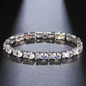 Oval Cut Moissanite Tennis Bracelet D Color VVS1 Diamond Look Chain for Women Men, Elegant Sparkling Luxury Wrist Jewelry, Iced Out Oval Link Bracelet Stackable Unisex Style for Wedding Party Anniversary Birthday Gift