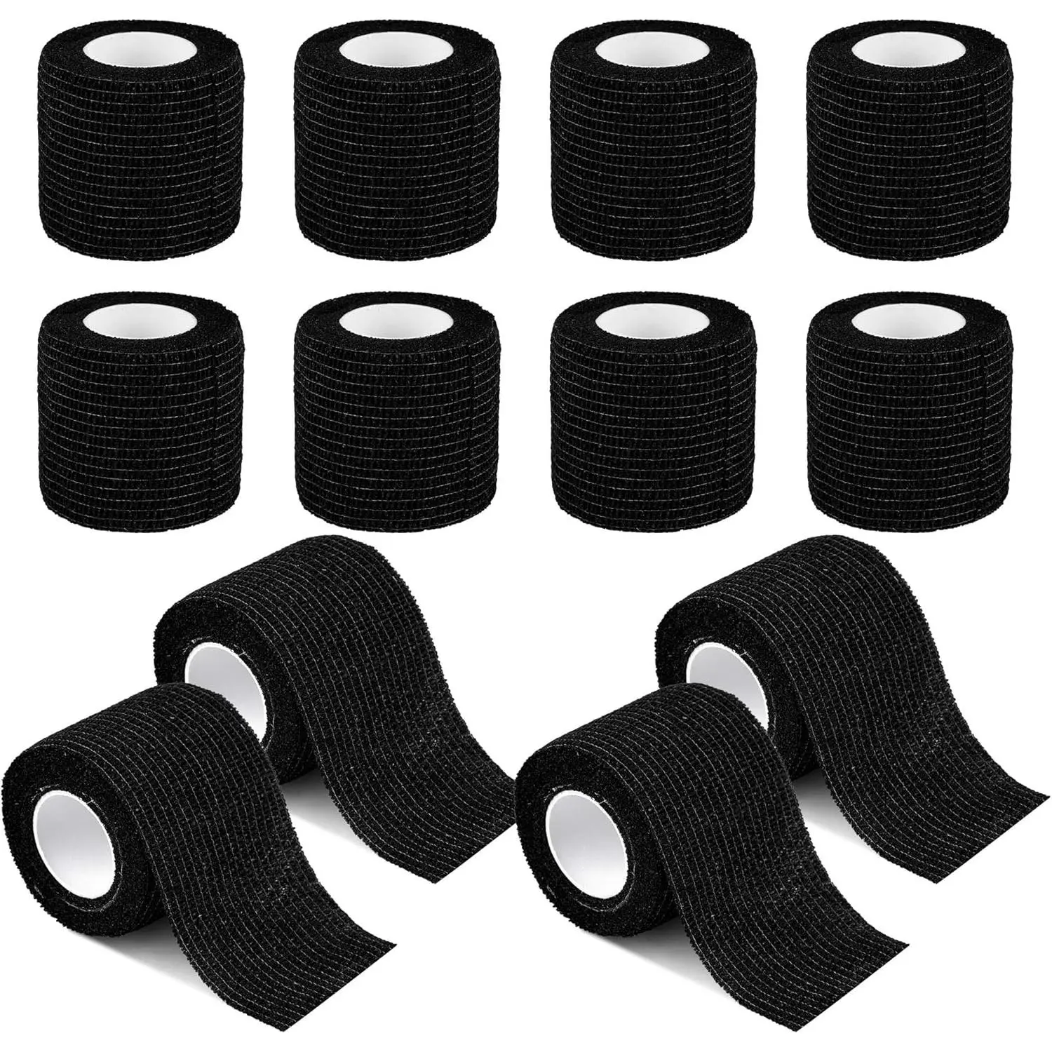 12 Pack Self Adherent Cohesive Wrap Bandages 2 Inches X 5 Yards, First Aid Tape, Elastic Self Adhesive Tape, Athletic, All Sports wrap Tape, Breathable Wound Tape, Bandage Wrap for Wrist, Ankle, Black