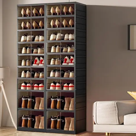 Foldable Shoe Wall Organizer - Closet Storage, Compartmentalized Design, Holds 36 Pairs, Collapsible Boxes, Expandable Magnetic Layer Click Racks, Smooth Finish, Fold to Pizza Size, Dormitory Home Supply