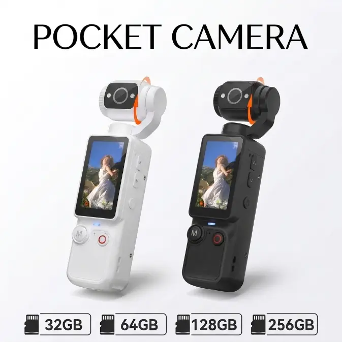 Portable Action Camera with 4×64GB Storage, 180° Rotating Lens, Handheld Stabilizer, USB-C Rechargeable UHD Video Recorder, Wearable Vlogging Equipment for Travel & Daily Use, Uhd Videos
