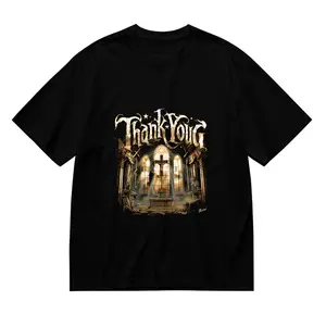 Men's Black T-Shirt Heavyweight 6.1oz 100% Cotton Classic Fit Short Sleeve Tagless Crew Neck ThankYou,cathedral,windows Double-Stitched Hem & Reinforced Shoulders Menswear Tops