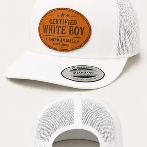 Certified White Boy Leather Patch Hat | Yupoong 6006 Snapback Trucker Cap | American Made Style Flat Bill Hat