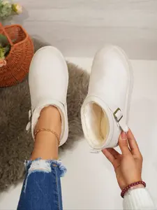 Women's Winter Snow Boots, Round Toe Short Cotton Booties, Thick Sole Insulated Shoes, Winter Warm Shoes, Comfortable Outdoor Wear, Non-Slip Walking