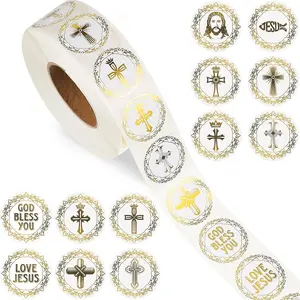 Baptism Party Stickers 1000 Count Foil Cross Religious Stickers for Christian Faith Decorations Envelope Seals