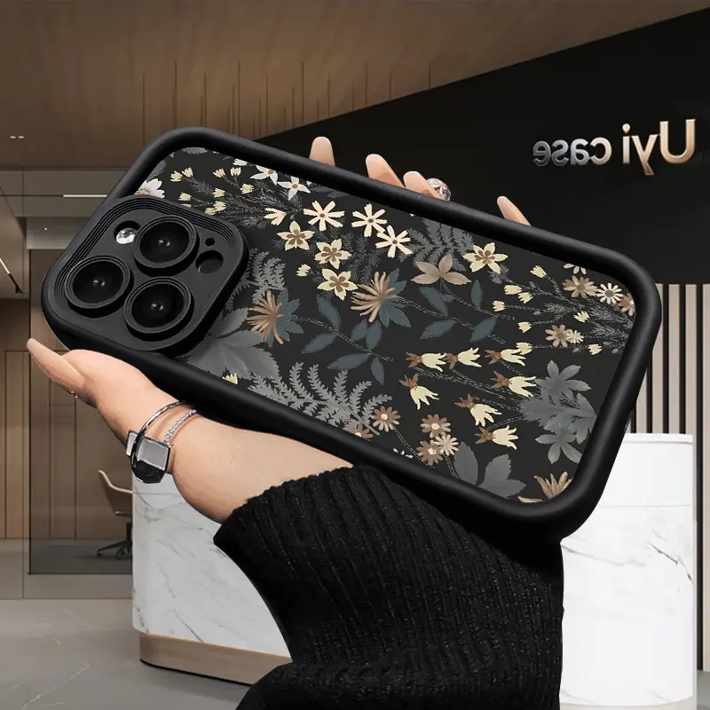 Vintage Floral Dark Case for iPhone 17 Air 16 15 14 Pro Max 13 12 11 X XS Plus Rugged Durable shockproof Anti-Scratch soft Silicone case Handle Cellphone Protection Smartphone