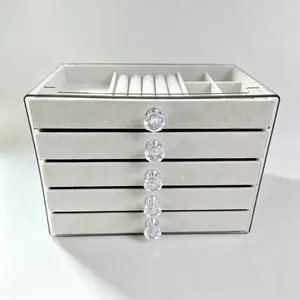 Classic Rectangle Grey Flannel Jewelry Box with Multi-Layer Drawers, Oxidation-Resistant Acrylic, Dustproof, Key-Locked, Large Book-Safe Design, Frosted Card & Wedding Makeup Organizer for Bedroom