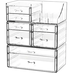 Clear Make up Organizers for ,Skincare Organizer With 8 Drawers for Dresser,Plastic Cute Desk Accessories Organization and Bathroom Organizers Storage Case Box for Beauty, Care