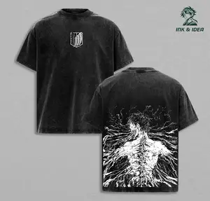 Retro Vintage Limited The Founding Titan Eren Yeager - Attack On Titan Anime Double Printed Washed Tee Unisex Oversize Anime Manga Acid Washed Lightweight Cotton T-Shirt