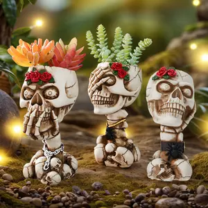 Gothic Halloween Skull Planter, Resin Vintage Skeleton Decoration, Perfect for Party & Home Decor, Ideal for Halloween & Dia De Los Muertos