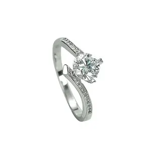 Luxury Silver Tone Round Cut Solitaire Ring for Women, Sparkly CZ Engagement Ring with Pave Band, Elegant Wedding Promise Anniversary Jewelry Gift for Her