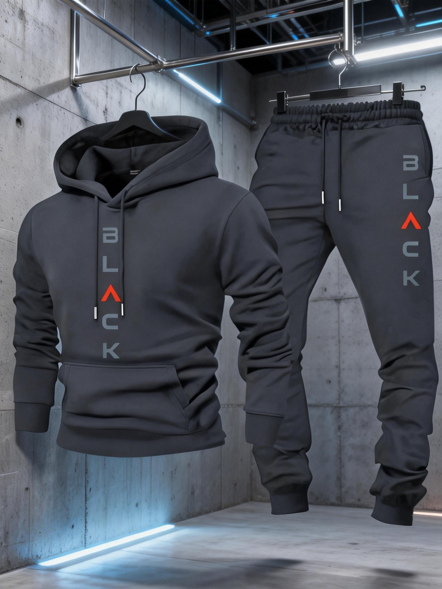 2026 new men's two-piece hoodie set with letter print, casual sports jogger pants, suitable for spring, autumn, and winter, made from soft and comfortable fabric, ideal for everyday casual wear