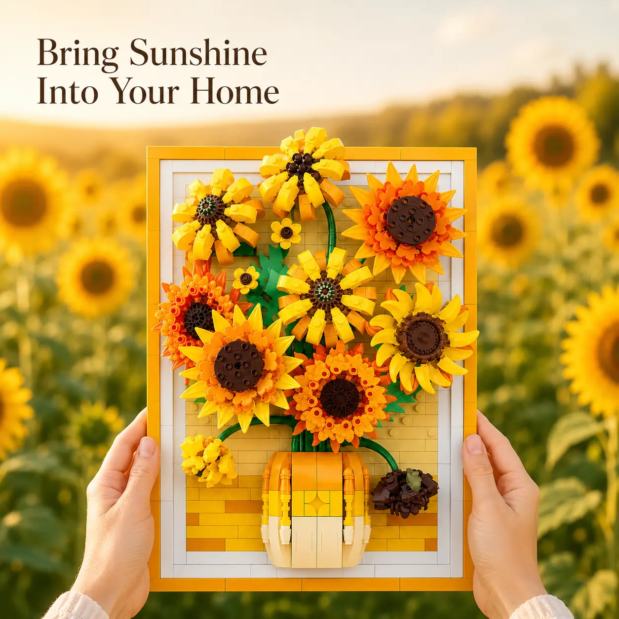 DIY Sunflower Building Block Wall Art Kit - 3D Floral Home Decor Set for Room & Desk, Relaxing Stress Relief Craft, Parent-Child Creative Activity, Aesthetic Dopamine Decor, Perfect Gift for Holidays & Special Occasions