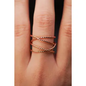 Large Twist Wraparound Ring, 14K Rose Gold Fill
