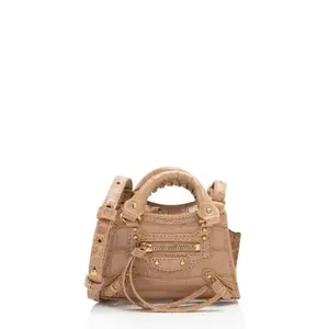 Pre-owned Balenciaga leather Crossbody Bags Croc Beige Super Nano Neo Classic City Crossbody