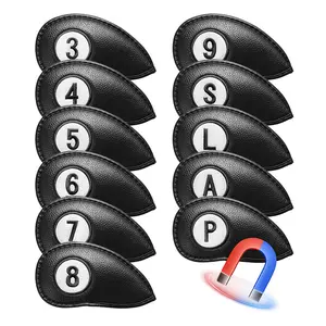 FINGER TEN 11 Pack Deluxe Synthetic Leather Golf Club Covers Headcovers for Irons with Magnetic Closure - Protect Your Clubs in Style