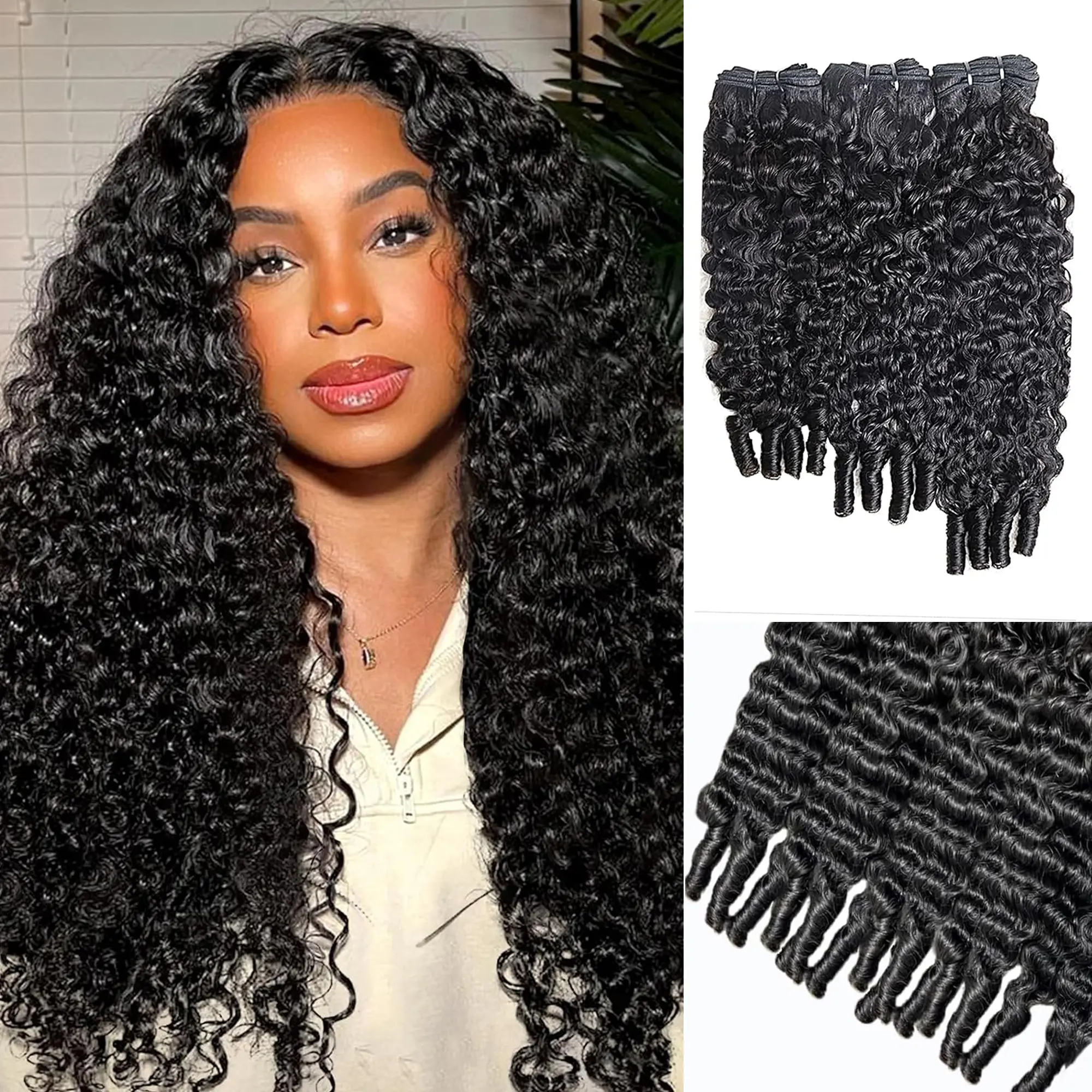 Burmese Curly Bundles Human Hair 18 20 22 Inch 3c4a 100% Unprocessed Curly Human Hair Bundles Deep Wave Quick Weave with Spiral Curly End Hair Extensions for Women Natural Black