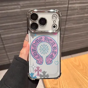 Pink Blue Cross Heart Trendy Logo Phone Case for iPhone 17 AIR 17 PRO 16 PRO 15  PRO MAX  14 PLUS 13 PRO 12 11 series (silicone softshell) airbag anti-drop and shockproofmobile phone protective case