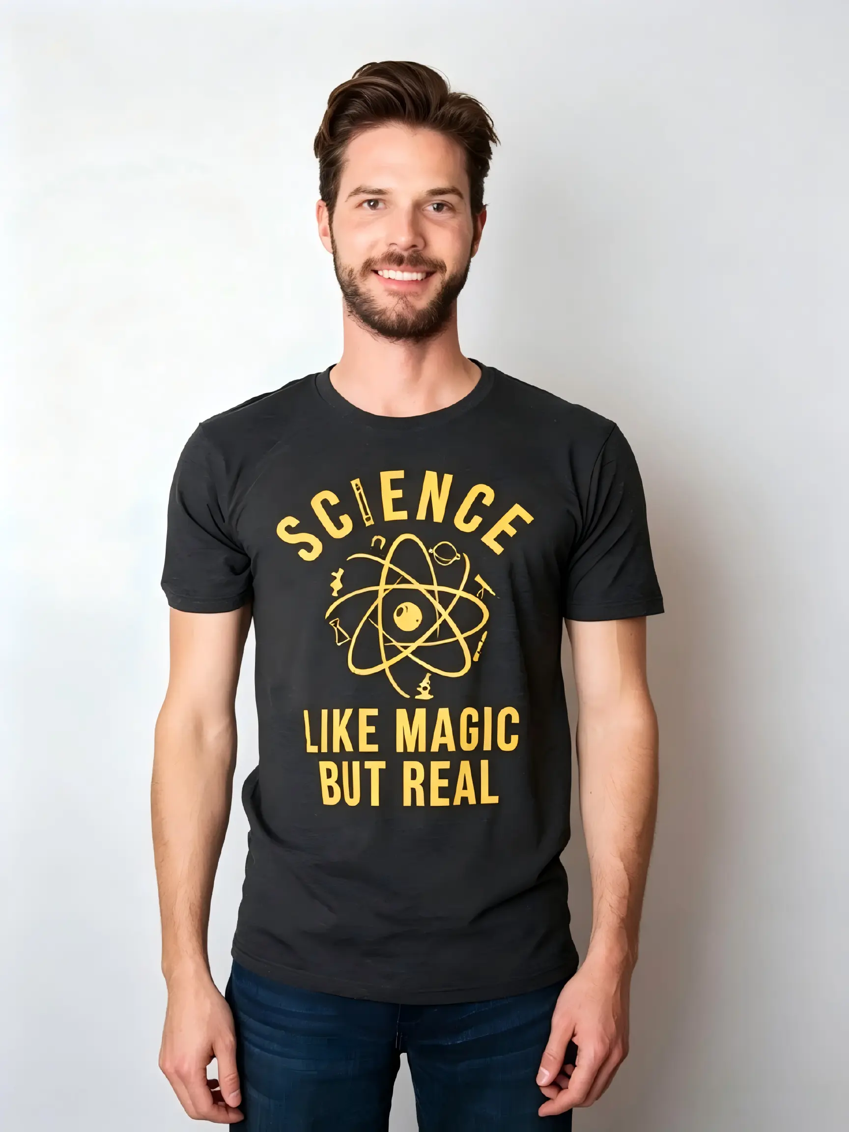 Women's Chic Crew Neck Smooth Short-Sleeve Cotton Graphic Print T-Shirt - Essential Comfortable Everyday Streetwear Top for Nerdy Teachers with "Science Like Magic But Real" Print, Round Neck, Tshirt, Teacher T Shirts, Cute, Nerd Aesthetic, Shortsleeve, S