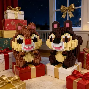 Christmas Squirrel Brothers 3D Animal Shape Puzzle Building Blocks Decoration, Bookshelf Home Office Cabinet Decor, Party Living Room TV Stand Display