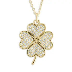 Pave CZ Shamrock Pendant Necklace