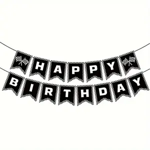 Race Car Happy Birthday Banner, Checkered Flags and, Racing Banner, Party Themed Decorations, Birthday Party Supplies
