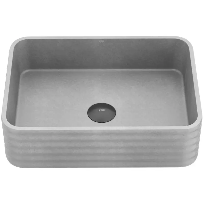 Cadman 18" Fluted Vessel Sink | Concrete Composite, Matte Grey, Above-Counter Install, Scratch & Heat Resistant, Rounded Corners, ADA Compliant
