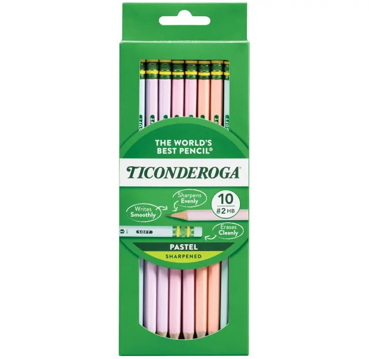 Ticonderoga Pastel Pencils, #2 Soft, Assorted Colors, Pack of 10 Pencils