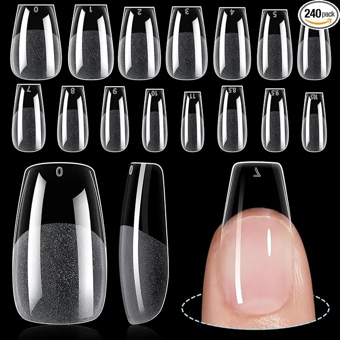 Medium Coffin Nail Tips, 240Pcs Half Matte Nail Tips, 15 Sizes Nail Extension Tips Set, Full Cover Pre Shaped Fake Nails for Beginner and Professional DIY Nail Salon