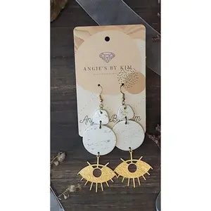 White and Gold Everest Fancy Eyes Dangle Earrings