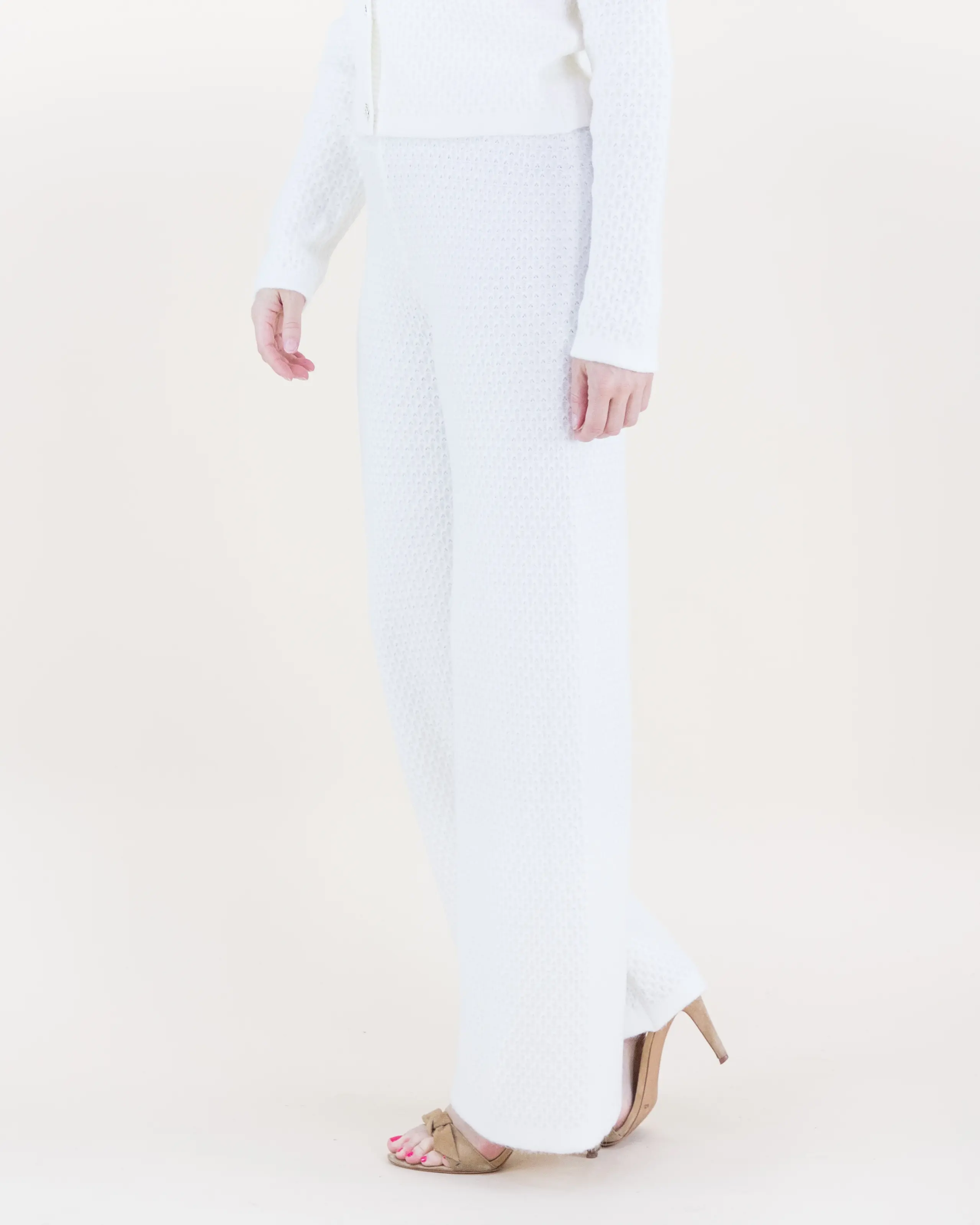 Honeycomb Stitch High Waisted Wide Leg Knit Pants