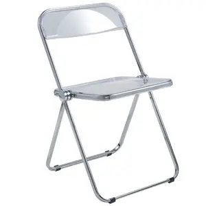 LeisureMod LF19CL Lawrence Acrylic Folding Chair with Metal Frame, Clear, Acrylic Material, Folding Dining Chair, Lightweight Foldable Chair