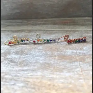 Rainbow Nose Cuffs SET OF 3 Faux Nose Rings Fake Piercing Chakra Body Jewelry Golden Silver Rose Gold Wire Wrapped Beads Flexible Metal Clip-Ons for Adults