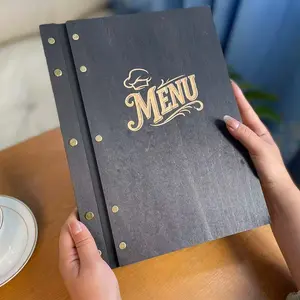 Wooden Menu Folder for Changeable Sheets, Engraved Restaurant Menu Holder, Menu Cover with Logo, Wood Menu Board, 1pc