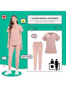Solid Color Two-piece Set Nurse Suit Multi-color Optional Summer Light Set Zipper Model Semi-open Neck Scrub Set Beauty Hospital Work Uniform Workwear