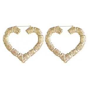 Bamboo Earrings Swing - Gold Heart Shape Design Jewelry Piece