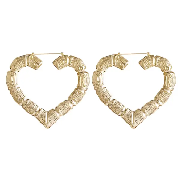 Bamboo Earrings Swing - Gold Heart Shape Design Jewelry Piece