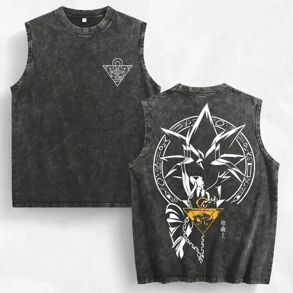 Men's Acid Wash Tank Top | Anime Millennium Graphic Tee | 100% Heavyweight Cotton Streetwear Vest | Vintage Dark Aesthetic Sleeveless Shirt Summer 2026 oversized outdoorfun short-sleeved t-shirt men top vintage menswear fashionable