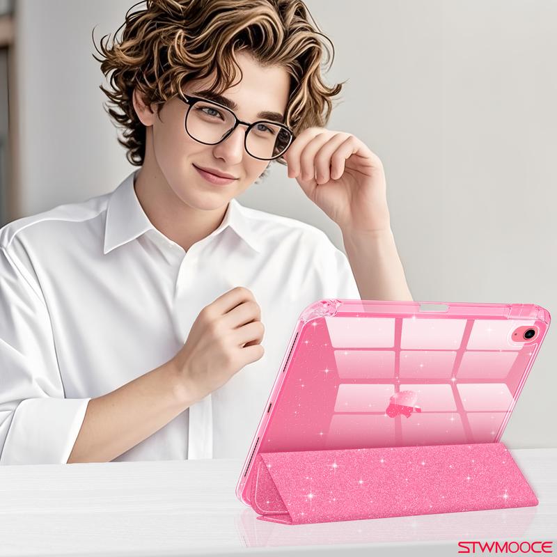 STWMOOCE Pink Glitter Sparkly Clear Back Protective Casing for 10.2-inch iPad 7/8/9th, 11-inch iPad A16 10.9-inch 10th Air4/5th M2/M3 12.9-inch Pro 3/4/5/6th gen, 11/13-inch Pro M4/M5 Tablet Cover Protection