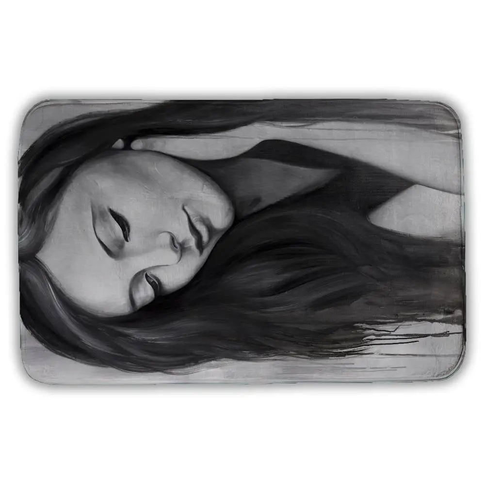 360 stand Monochrome Modern Bath Mat - 21x34 in Rectangle, Realistic Woman Portrait Design, Absorbent Minimalist Home Bathroom Decor, Foam Bath Mats, Bath Decor