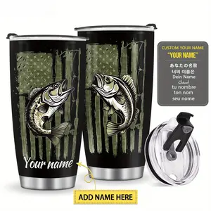 Customizable name fish-shaped insulated mug, perfect as a men's birthday gift, fishing gift, Father's Day fishing gift, or a present for dad, husband, boyfriend, or grandfather. Also suitable as a fishing water Stainless Insulated cecily bauchmann bottles