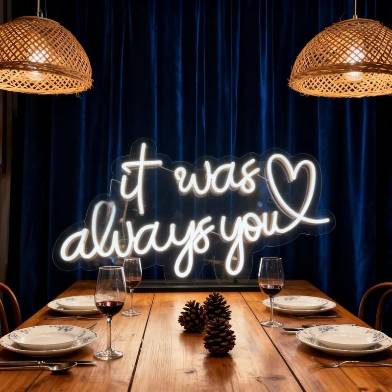 It Was Always You LED white love neon sign, USB powered dimmable, suitable for bedrooms, cafes, bistros, specialty restaurants, wedding studios, boutique hotels, Christmas, Thanksgiving, New Year, Valentine's Day gifts